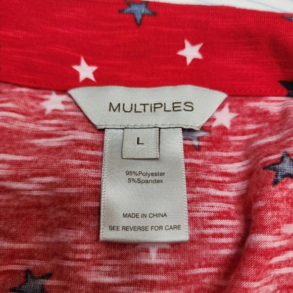 Multiples size L tiered dress red white blue stars notch neck 4th of July - Picture 6 of 7